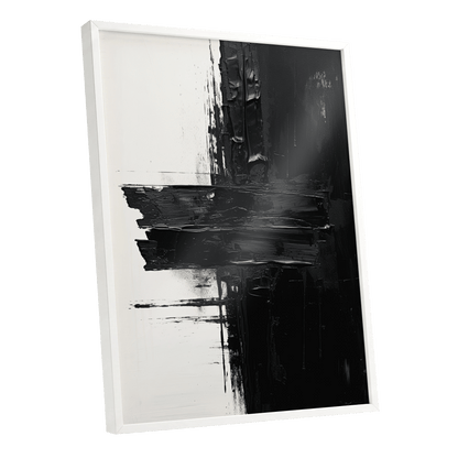 Noir Faultline, black, white, gray abstract wall art shown as a white framed poster wall art print