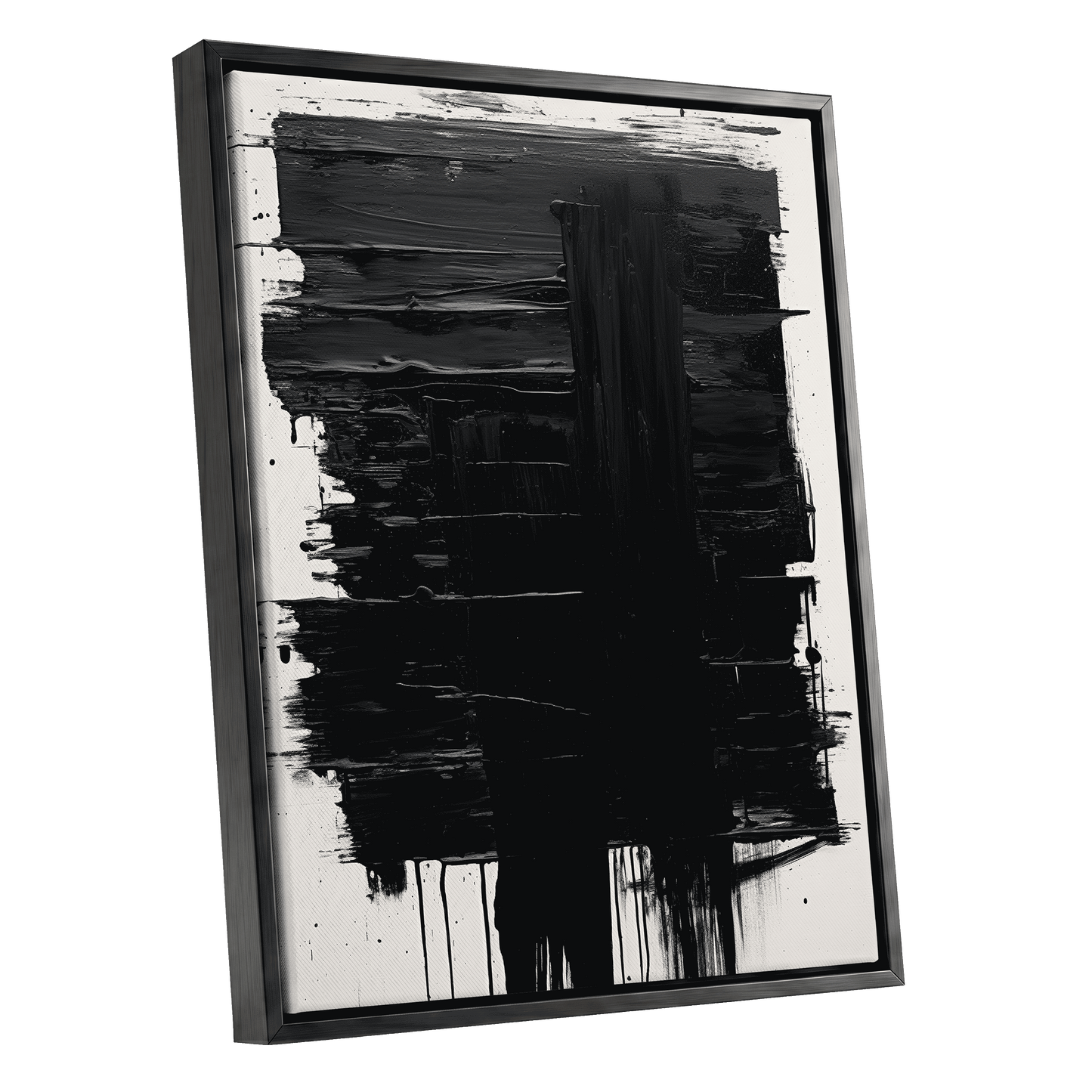 Noir Foundations, black, white, gray abstract wall art shown as a black framed canvas wall art