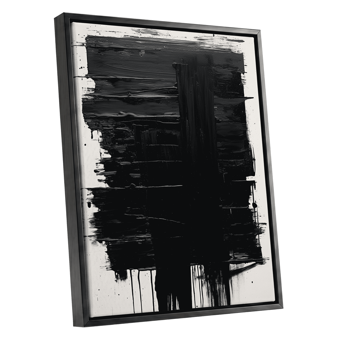 Noir Foundations, black, white, gray abstract wall art shown as a black framed canvas wall art