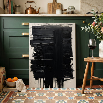 Noir Foundations, black, white, gray abstract wall art on canvas displayed in a styled interior, gallery view 2