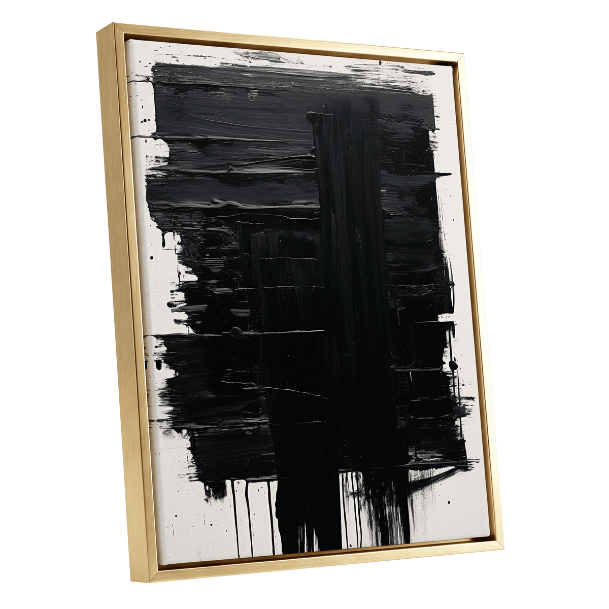 Noir Foundations, black, white, gray abstract wall art shown as a gold framed canvas wall art