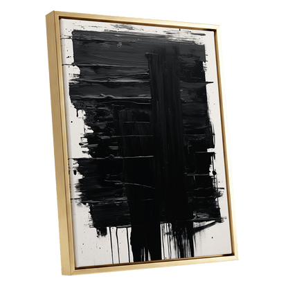Noir Foundations, black, white, gray abstract wall art shown as a gold framed canvas wall art