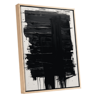 Noir Foundations, black, white, gray abstract wall art shown as a oak framed canvas wall art