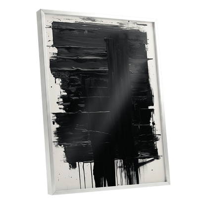 Noir Foundations, black, white, gray abstract wall art shown as a silver framed poster wall art print