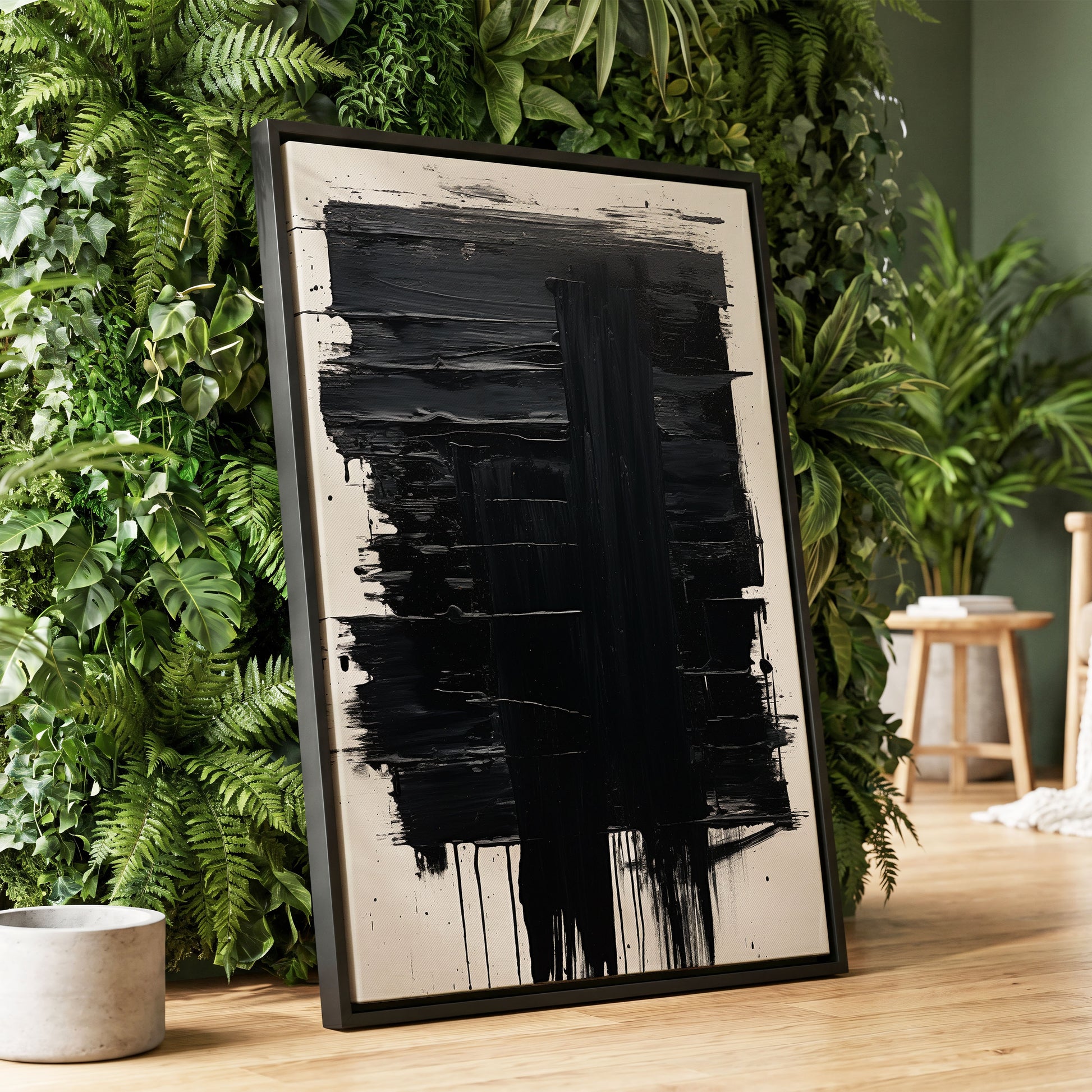 Noir Foundations, black, white, gray abstract wall art displayed in a styled interior, gallery view 1