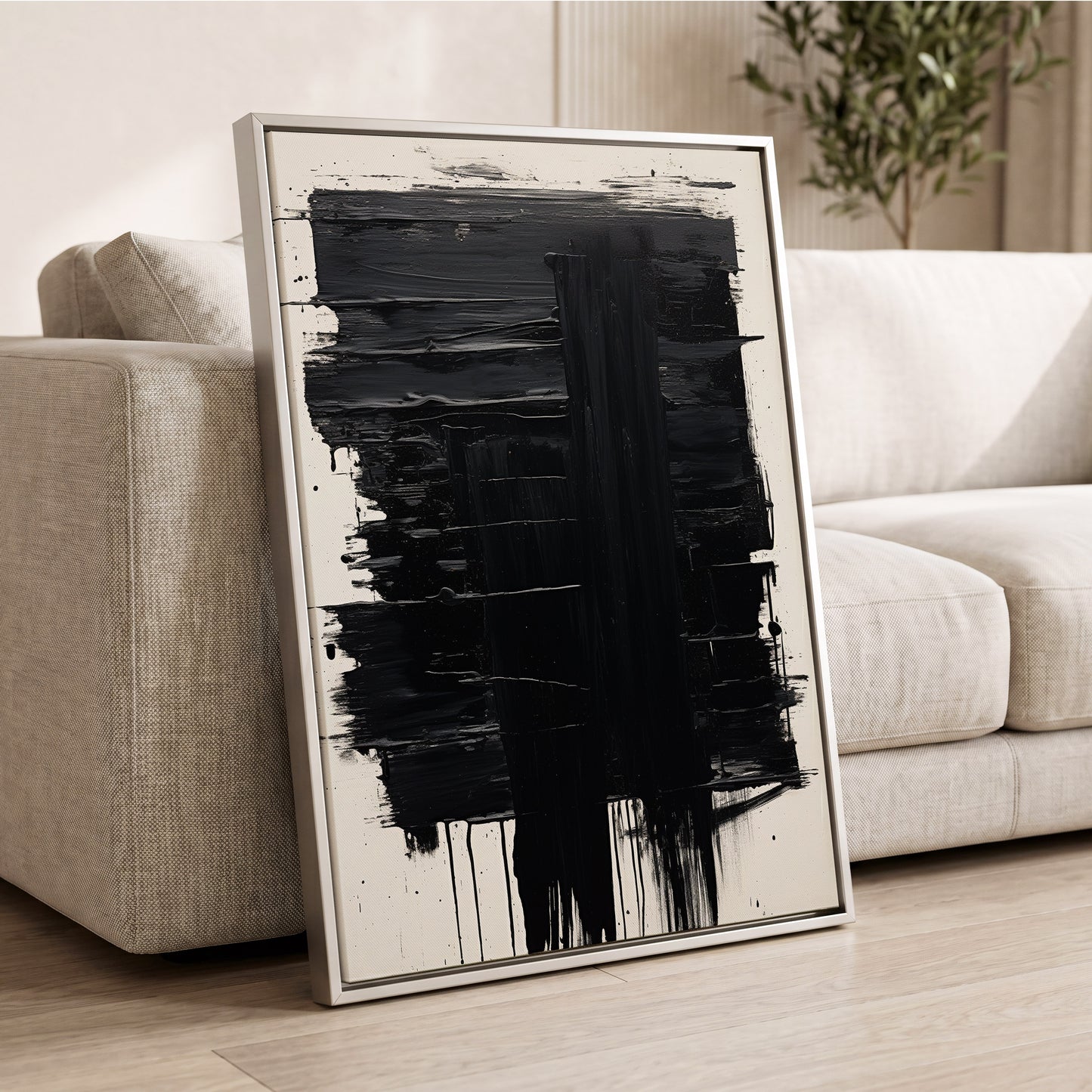 Noir Foundations, black, white, gray abstract wall art displayed in a styled interior, gallery view 2