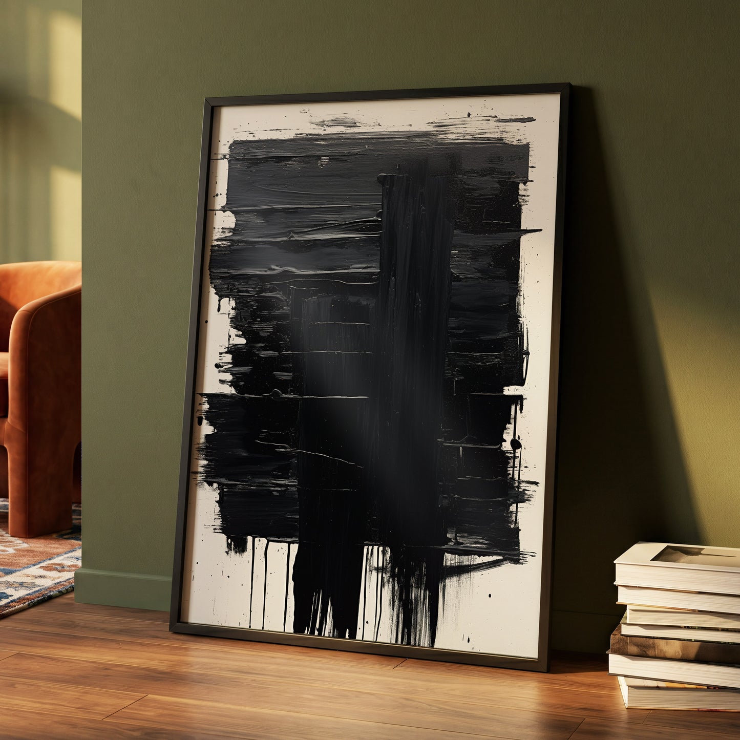 Noir Foundations, black, white, gray abstract wall art displayed in a styled interior, gallery view 4