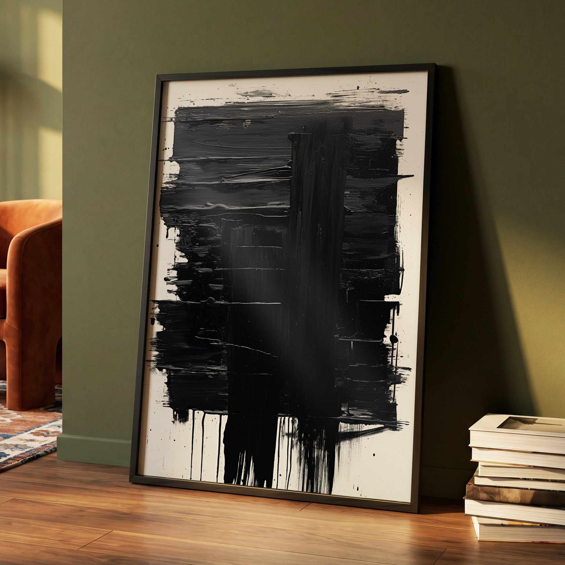 Noir Foundations, black, white, gray abstract wall art displayed in a styled interior, gallery view 4