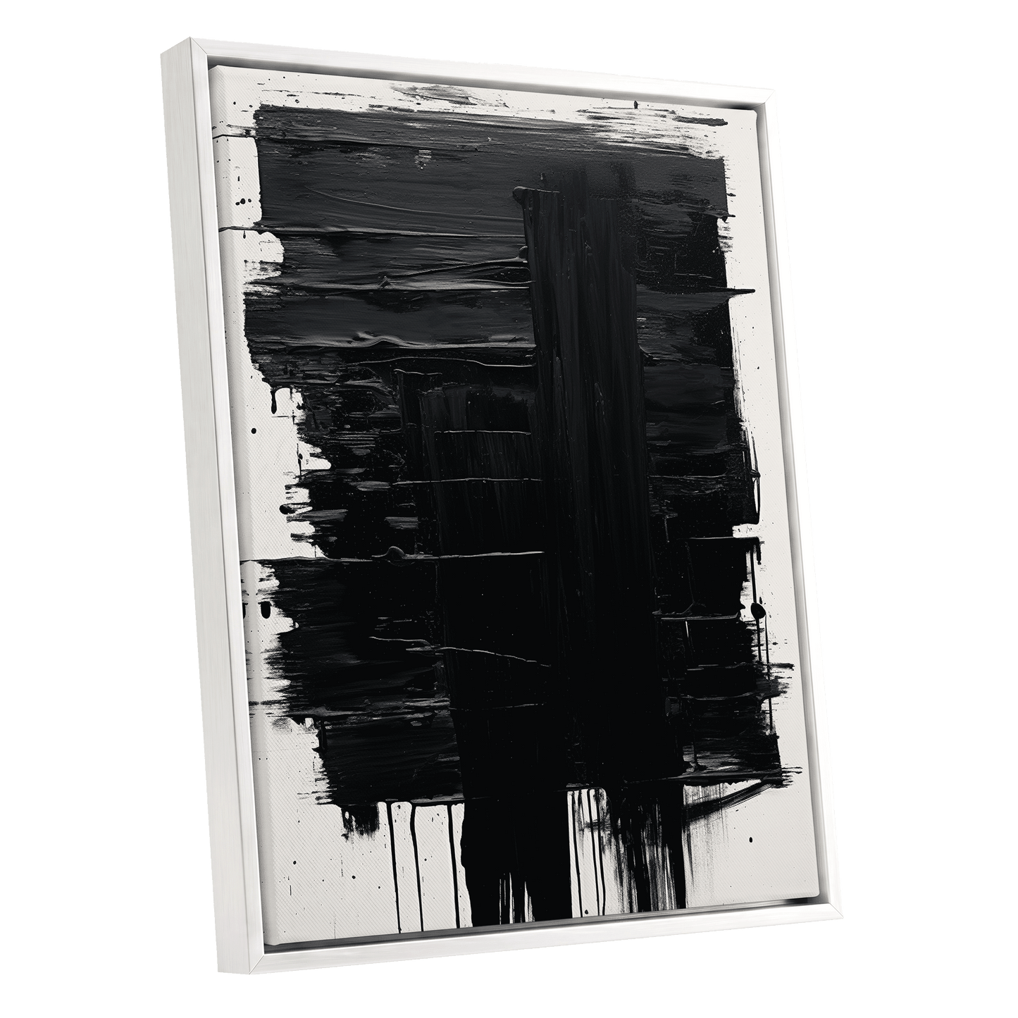 Noir Foundations, black, white, gray abstract wall art shown as a white framed canvas wall art