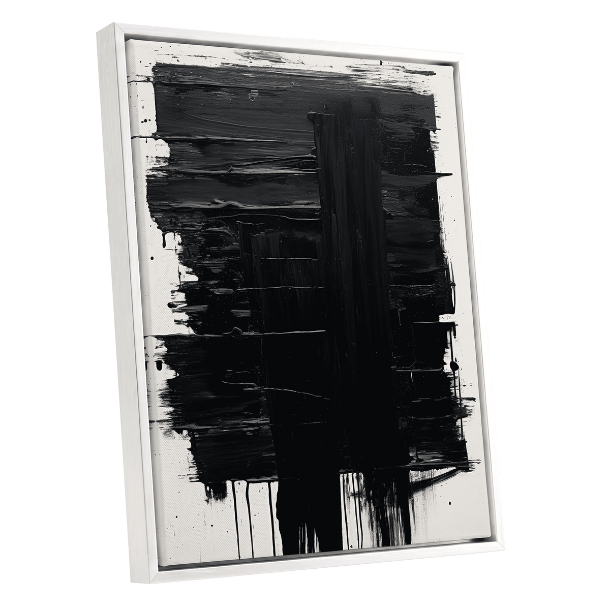 Noir Foundations, black, white, gray abstract wall art shown as a white framed canvas wall art