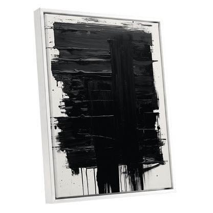 Noir Foundations, black, white, gray abstract wall art shown as a white framed canvas wall art