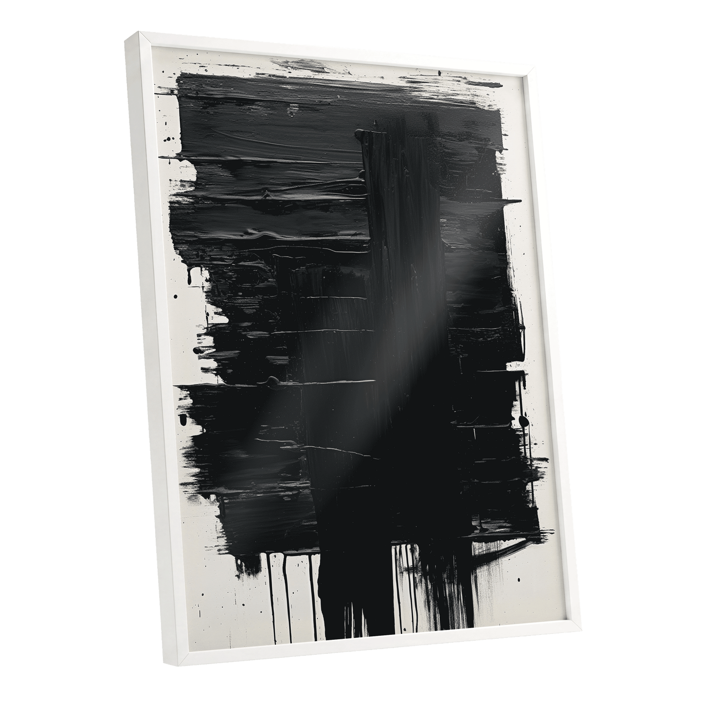Noir Foundations, black, white, gray abstract wall art shown as a white framed poster wall art print
