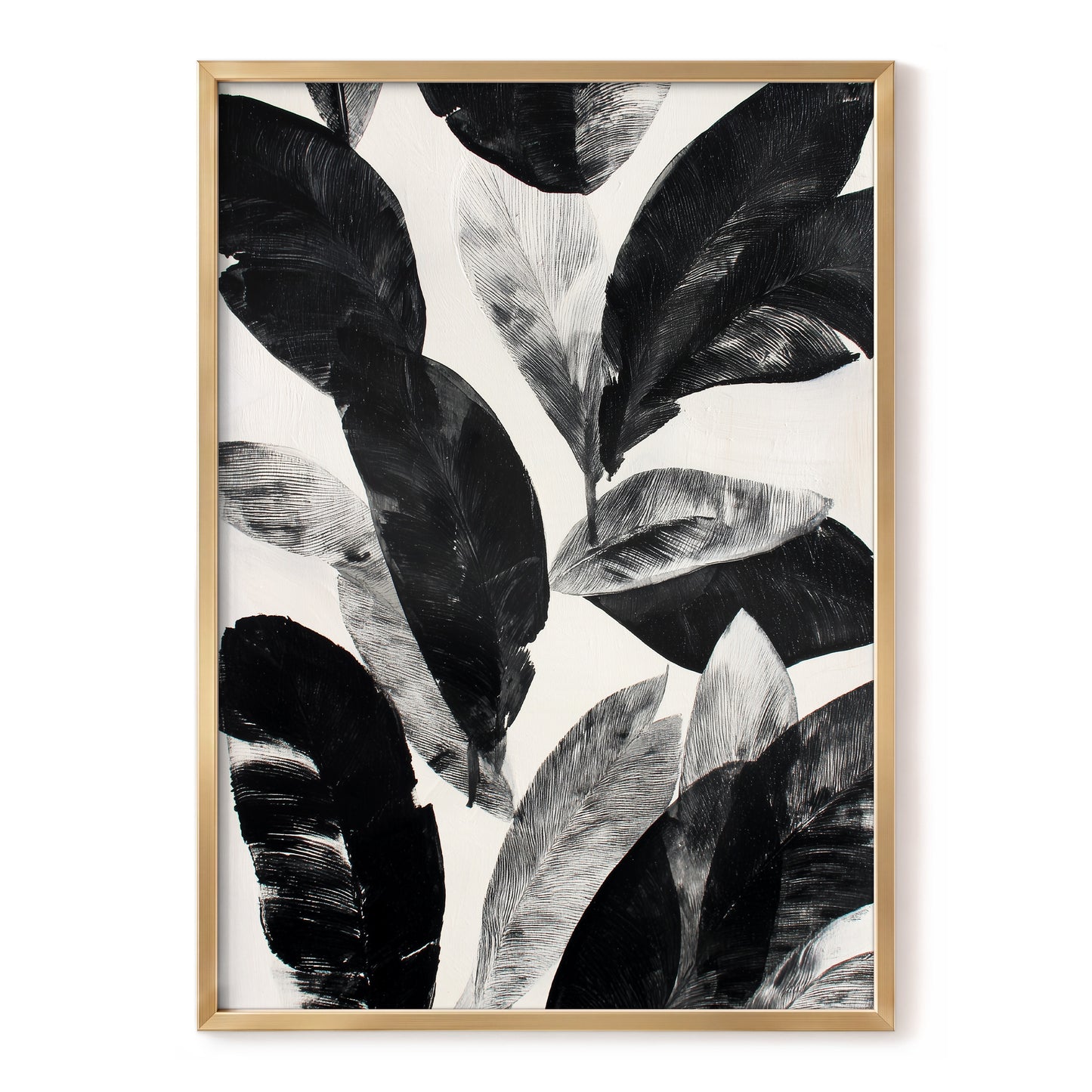 Noir Leaf Study, black, white, gray nature wall art, front artwork view