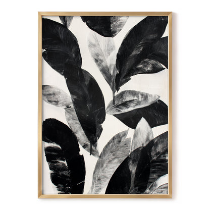 Noir Leaf Study, black, white, gray nature wall art, front artwork view