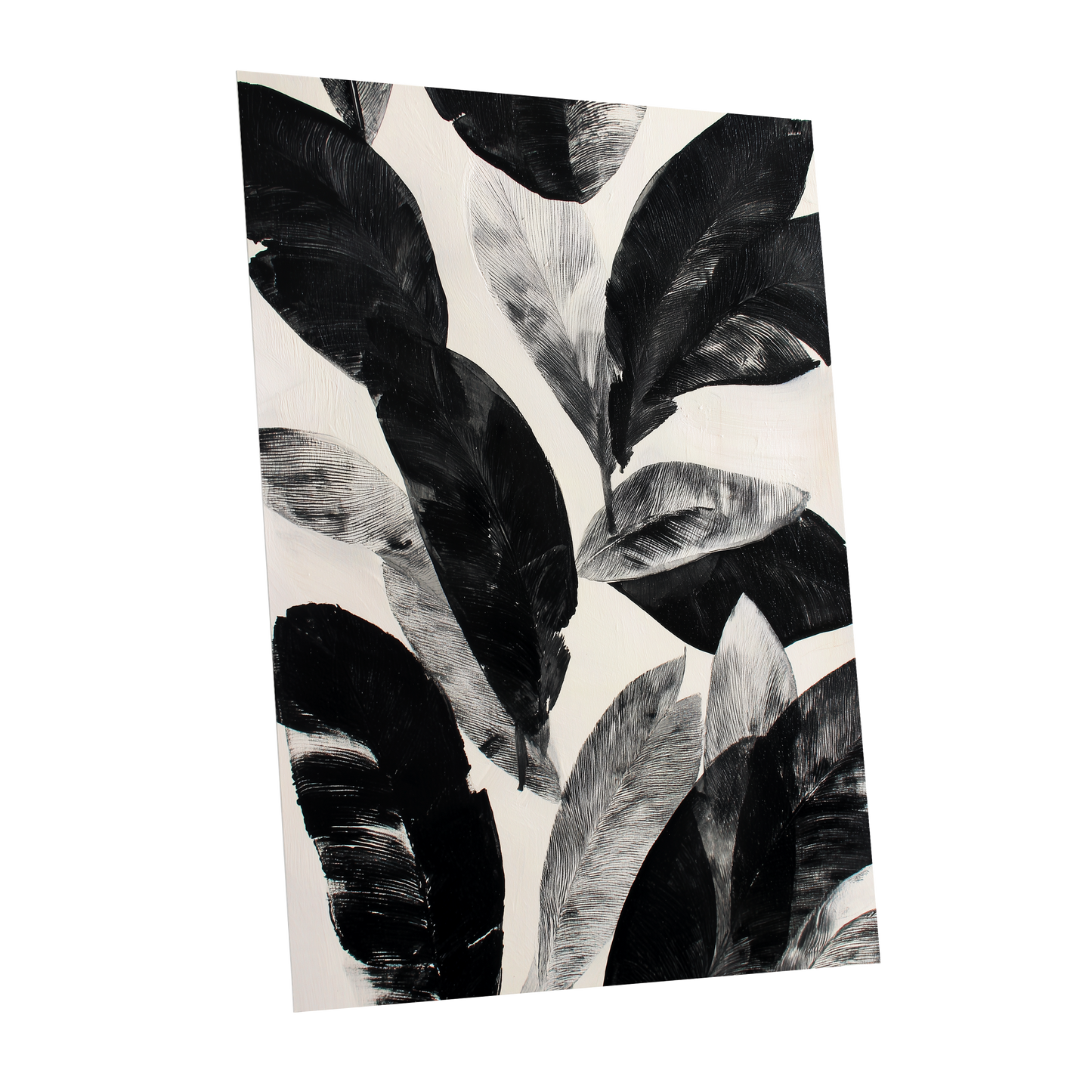 Noir Leaf Study, black, white, gray nature wall art shown as a unframed poster wall art print