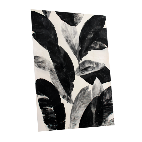 Noir Leaf Study, black, white, gray nature wall art shown as a unframed poster wall art print
