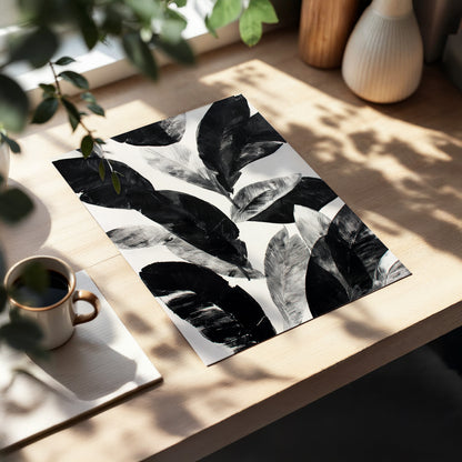 Noir Leaf Study, black, white, gray nature wall art displayed in a styled interior, gallery view 5