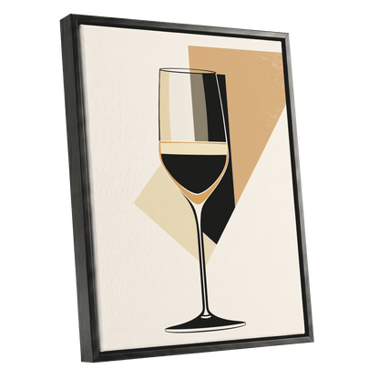 Noir Wine Geometry, black, beige, gold minimalist wall art shown as a black framed canvas wall art