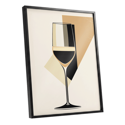 Noir Wine Geometry, black, beige, gold minimalist wall art shown as a black framed poster wall art print