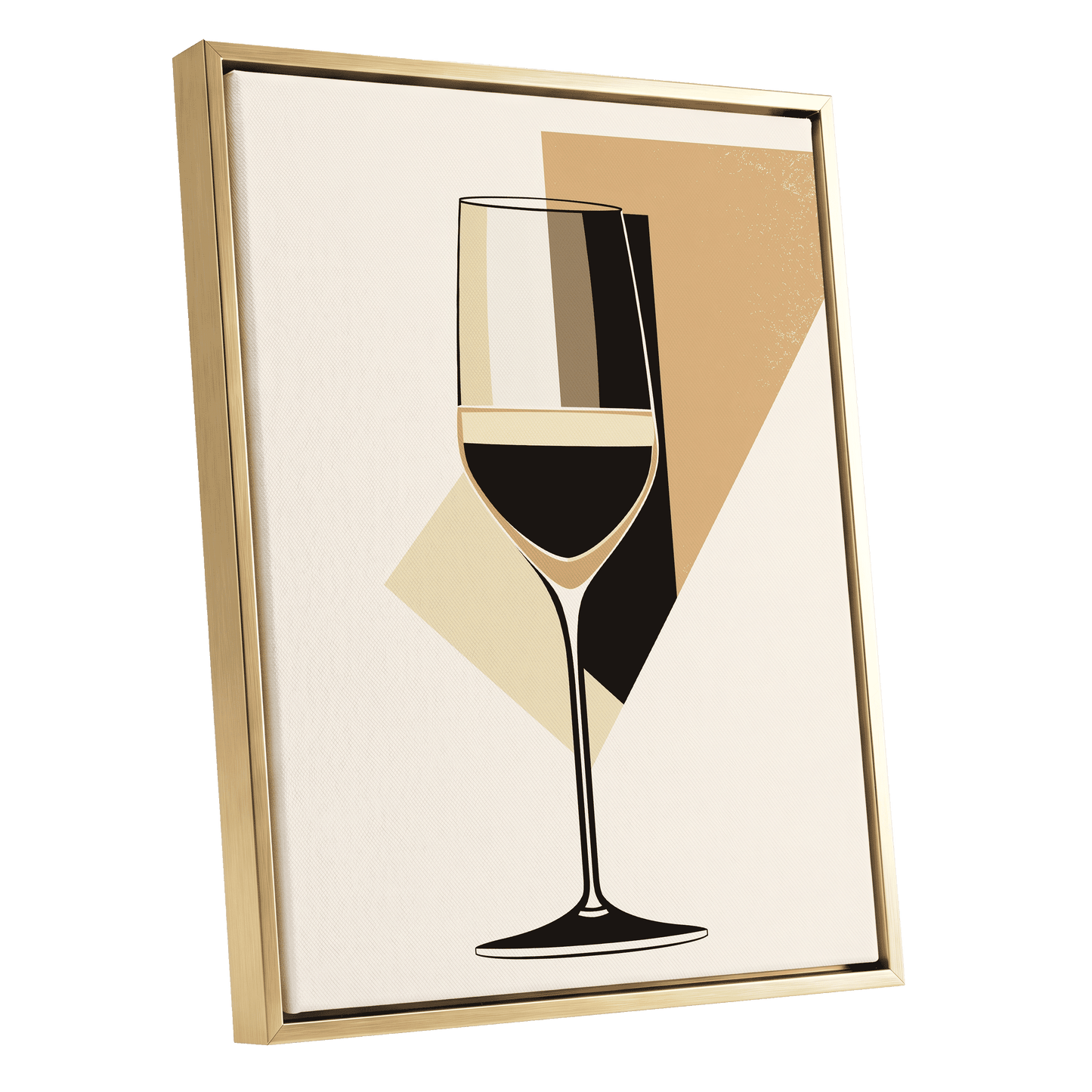 Noir Wine Geometry, black, beige, gold minimalist wall art shown as a gold framed canvas wall art