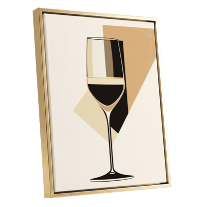 Noir Wine Geometry, black, beige, gold minimalist wall art shown as a gold framed canvas wall art