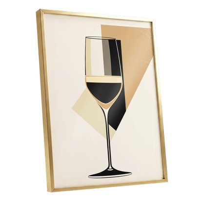 Noir Wine Geometry, black, beige, gold minimalist wall art shown as a gold framed poster wall art print