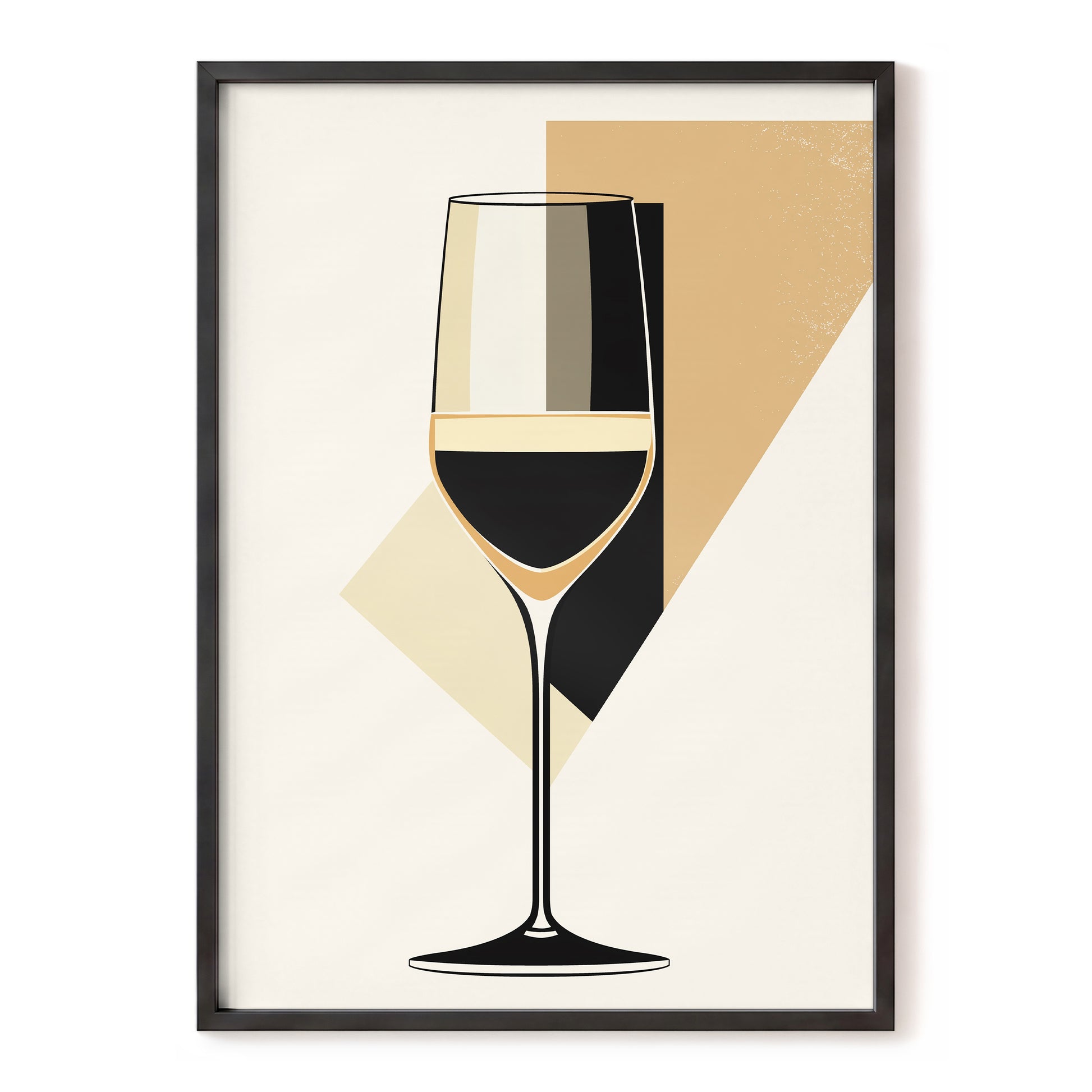 Noir Wine Geometry, black, beige, gold minimalist wall art, front artwork view