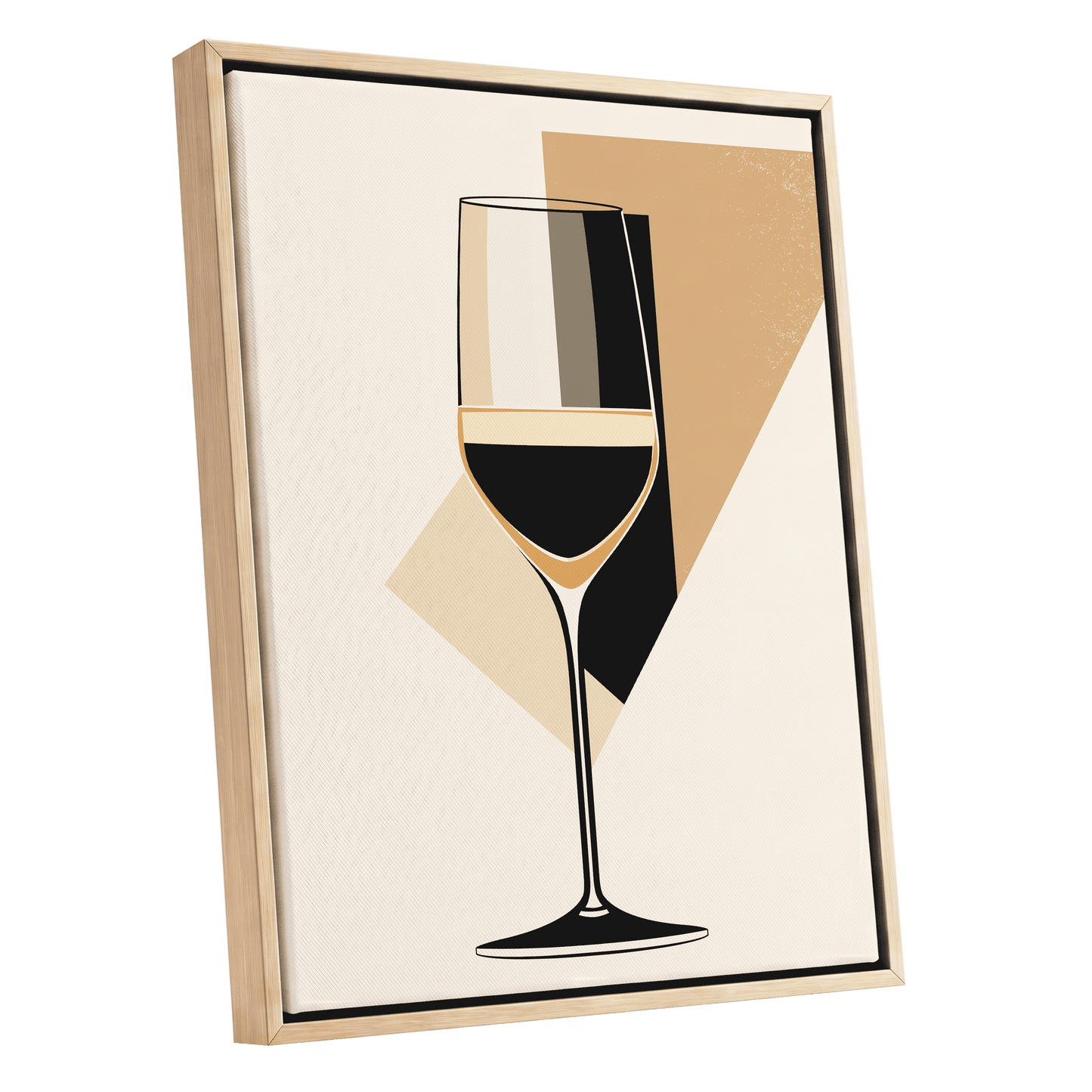 Noir Wine Geometry, black, beige, gold minimalist wall art shown as a oak framed canvas wall art
