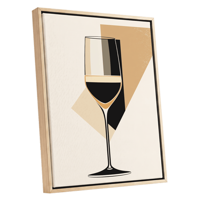Noir Wine Geometry, black, beige, gold minimalist wall art shown as a oak framed canvas wall art