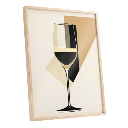 Noir Wine Geometry, black, beige, gold minimalist wall art shown as a oak framed poster wall art print
