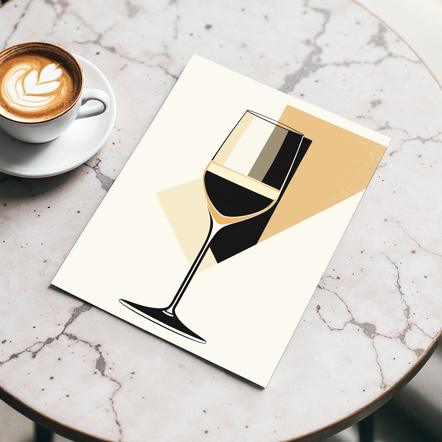 Noir Wine Geometry, black, beige, gold minimalist wall art displayed in a styled interior, gallery view 3