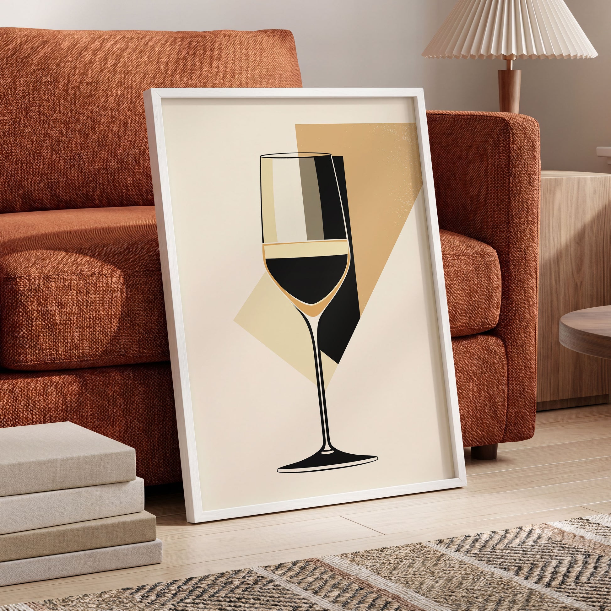 Noir Wine Geometry, black, beige, gold minimalist wall art displayed in a styled interior, gallery view 6