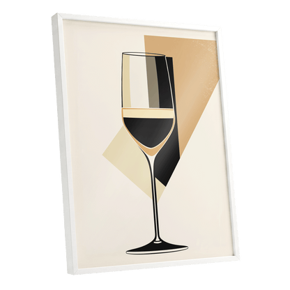 Noir Wine Geometry, black, beige, gold minimalist wall art shown as a white framed poster wall art print