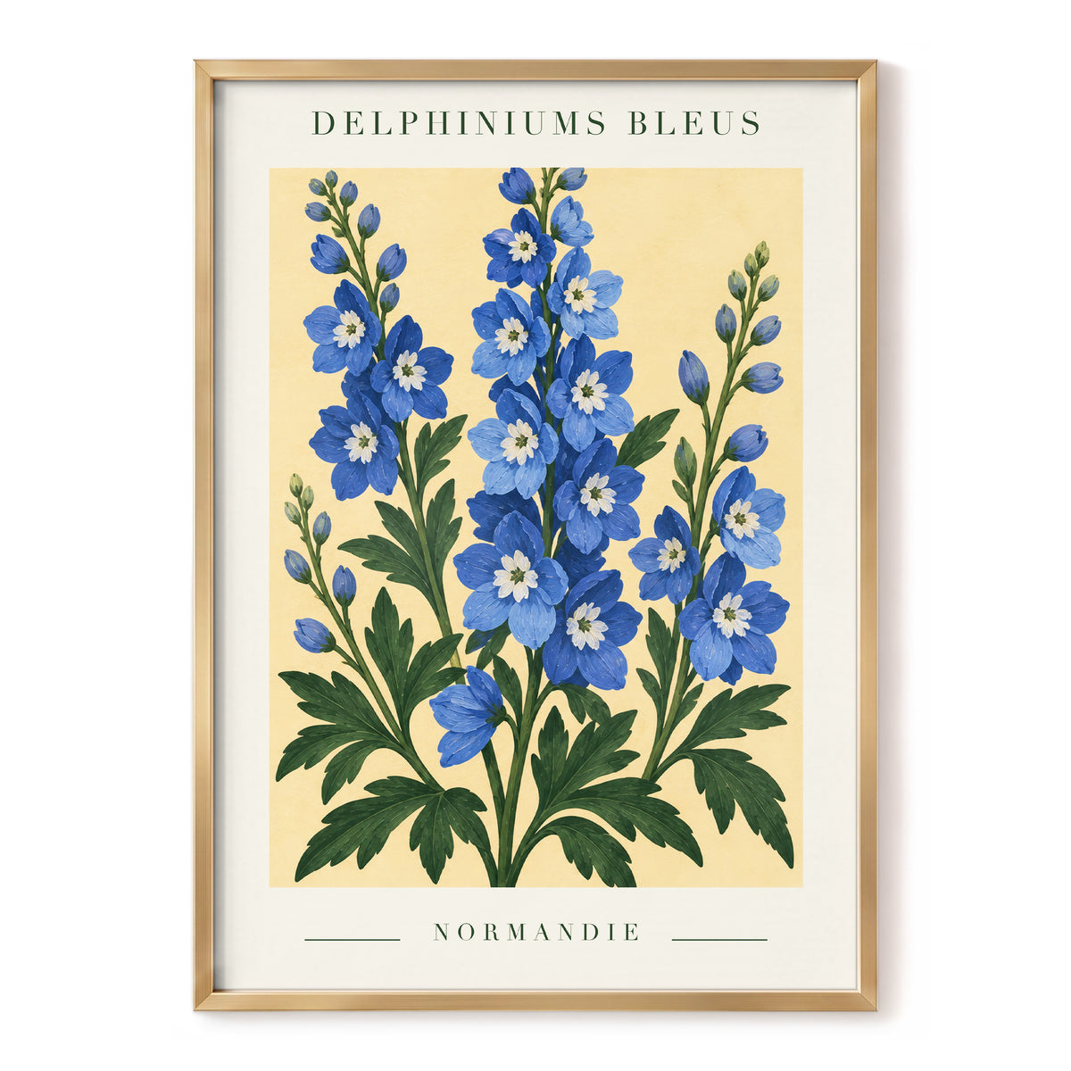 Normandy Blue Blooms, blue, green, yellow floral wall art, front artwork view