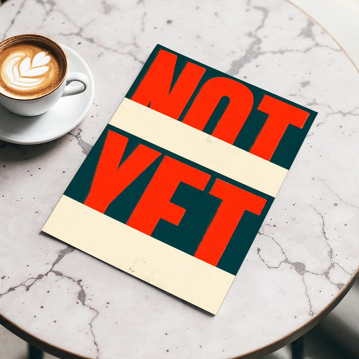 Not Yet, red, green, beige minimalist wall art displayed in a styled interior, gallery view 4