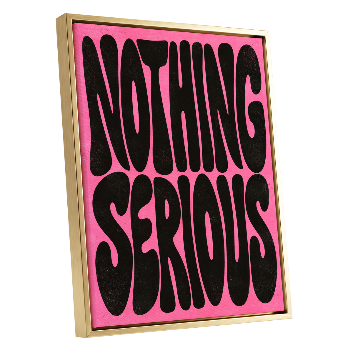 Nothing Serious, pink, black abstract wall art shown as a gold framed canvas wall art