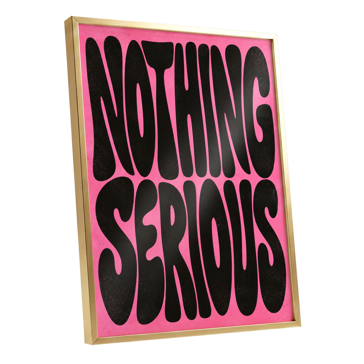 Nothing Serious, pink, black abstract wall art shown as a gold framed poster wall art print