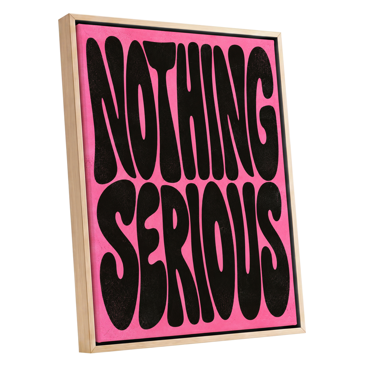 Nothing Serious, pink, black abstract wall art shown as a oak framed canvas wall art