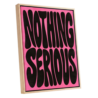 Nothing Serious, pink, black abstract wall art shown as a oak framed canvas wall art