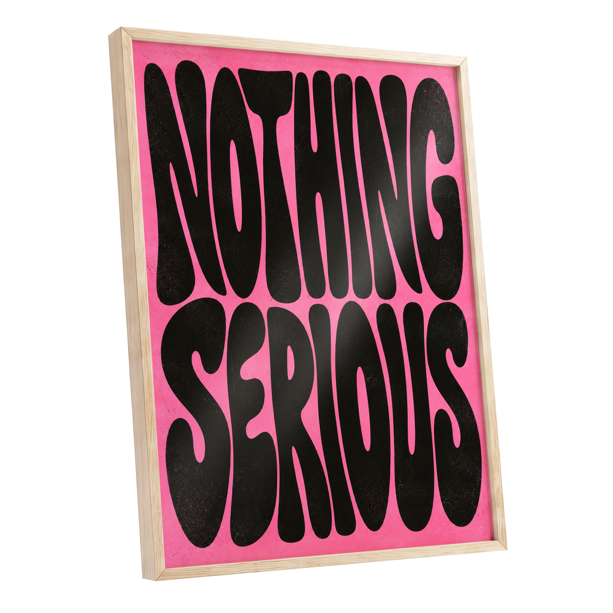 Nothing Serious, pink, black abstract wall art shown as a oak framed poster wall art print