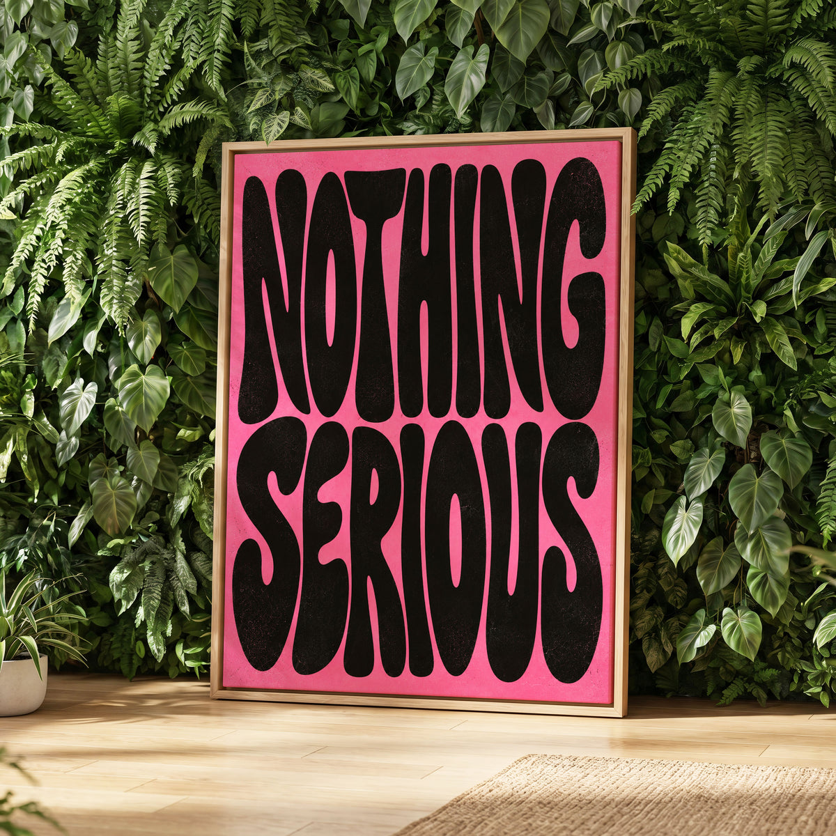 Nothing Serious, pink, black abstract wall art displayed in a styled interior, gallery view 2