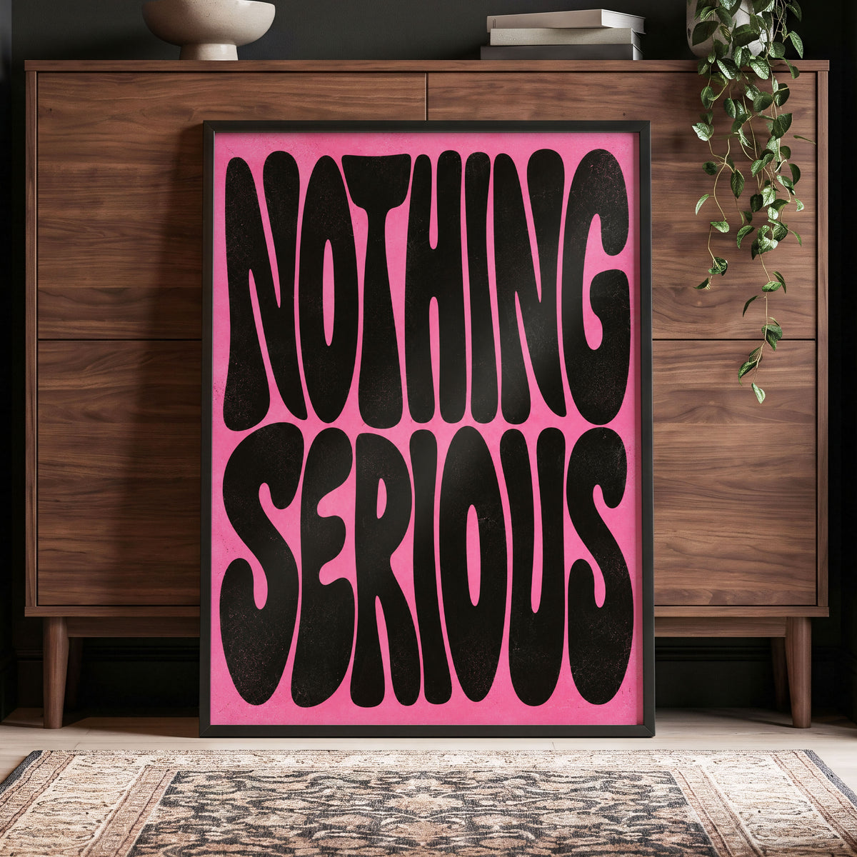 Nothing Serious, pink, black abstract wall art displayed in a styled interior, gallery view 5