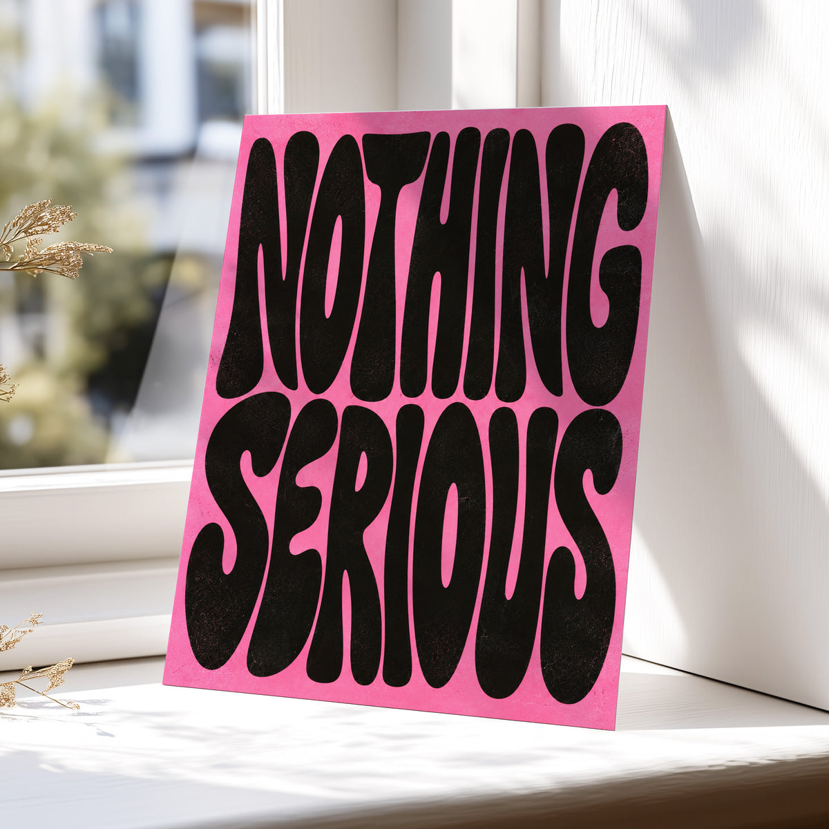 Nothing Serious, pink, black abstract wall art displayed in a styled interior, gallery view 6