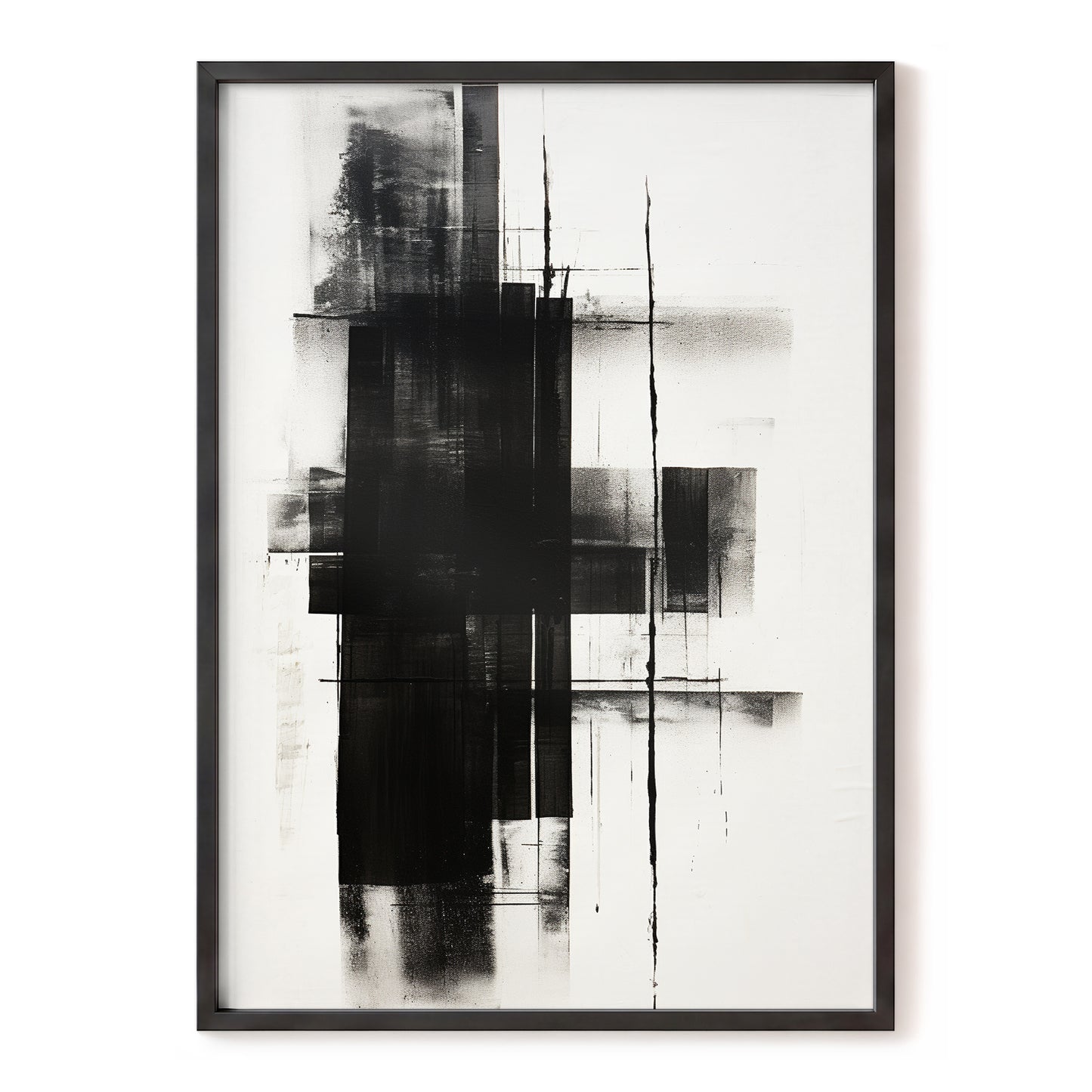 Obsidian Framework, black, white abstract wall art, front artwork view