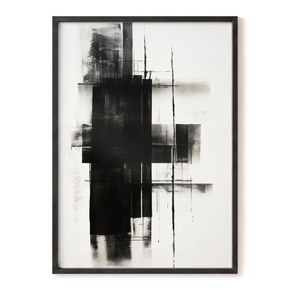 Obsidian Framework, black, white abstract wall art, front artwork view