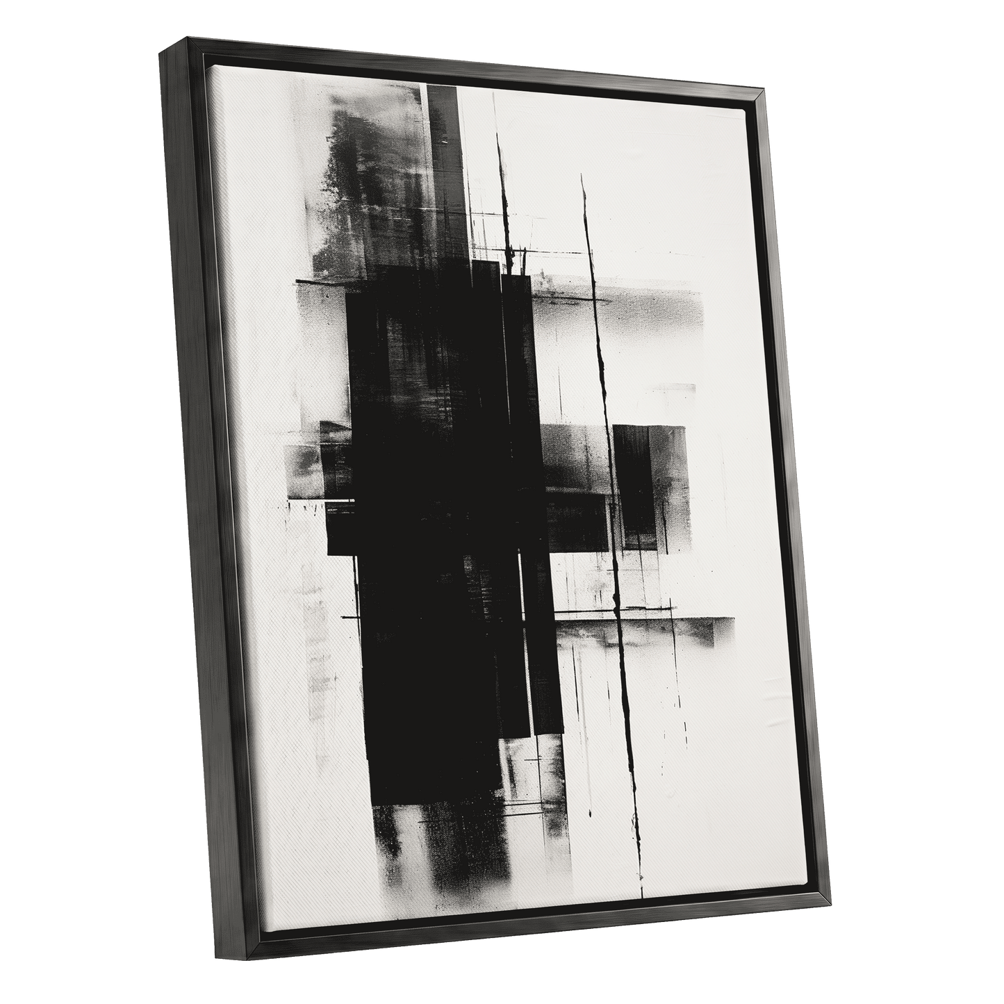 Obsidian Framework, black, white abstract wall art shown as a black framed canvas wall art