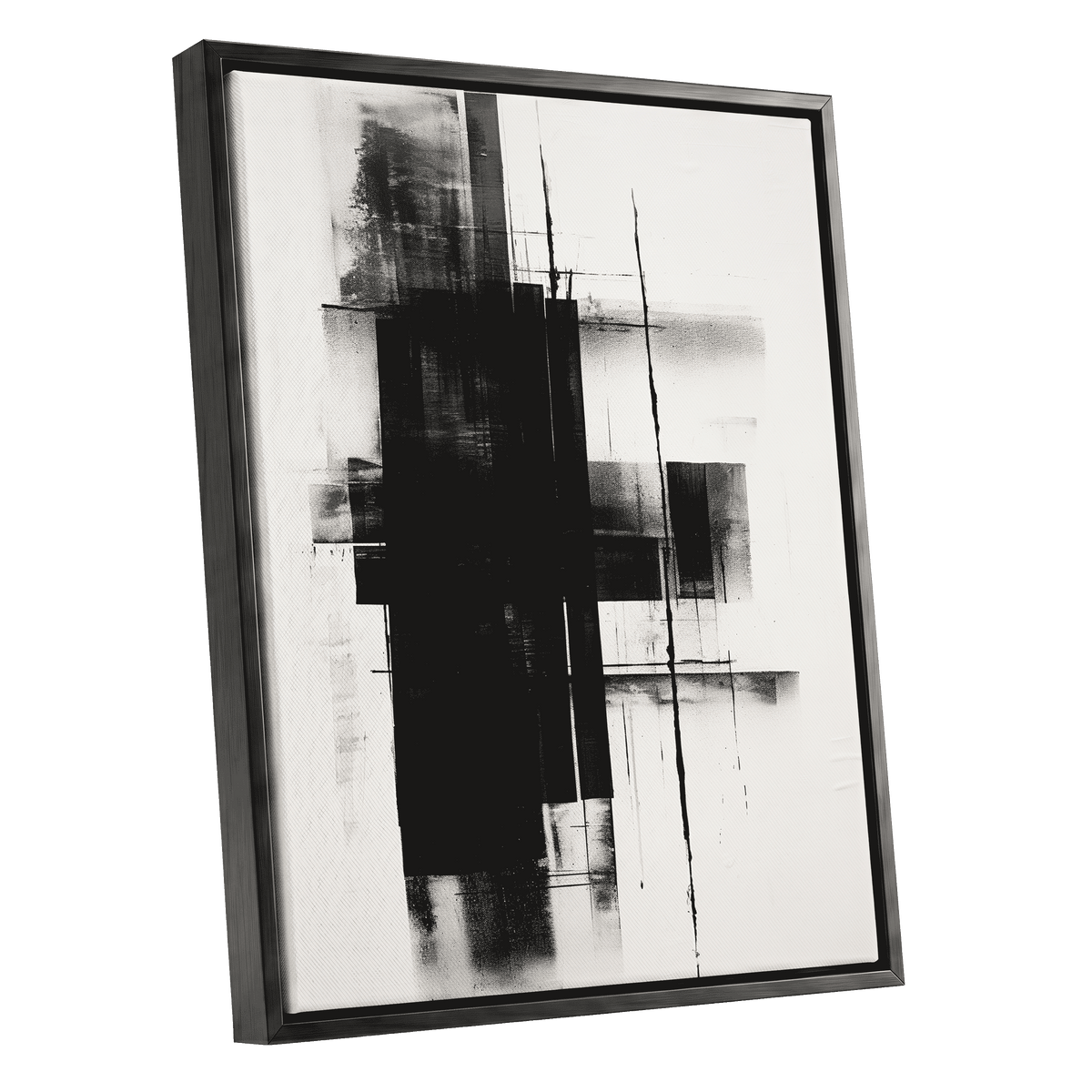 Obsidian Framework, black, white abstract wall art shown as a black framed canvas wall art