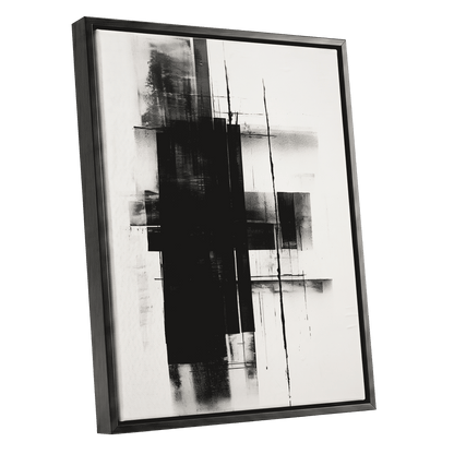 Obsidian Framework, black, white abstract wall art shown as a black framed canvas wall art