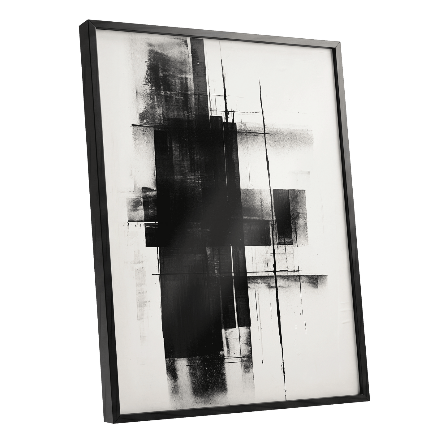 Obsidian Framework, black, white abstract wall art shown as a black framed poster wall art print