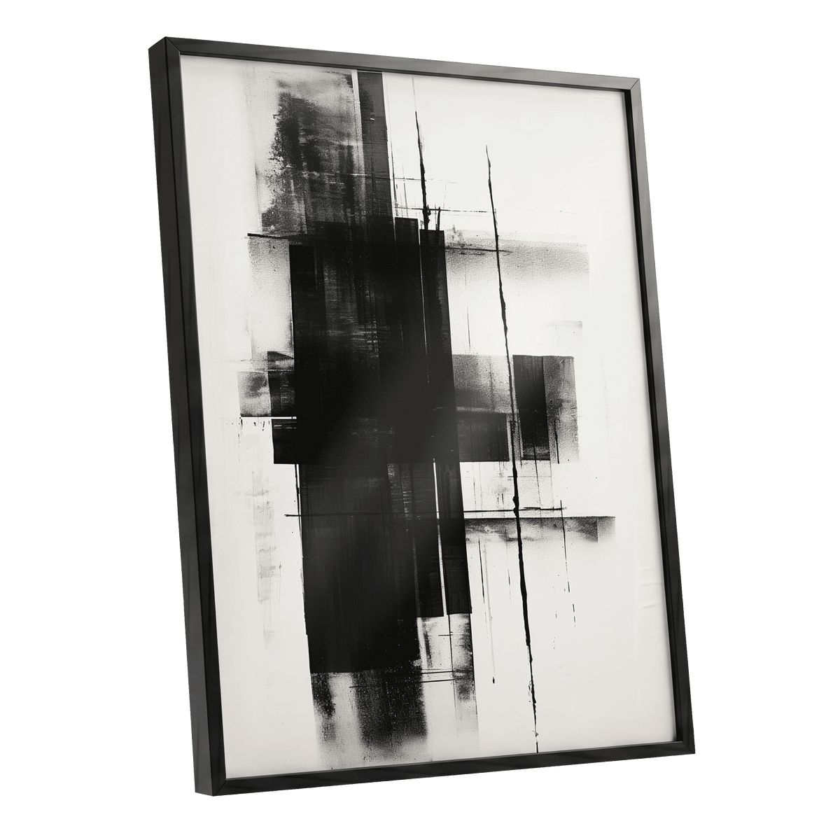 Obsidian Framework, black, white abstract wall art shown as a black framed poster wall art print